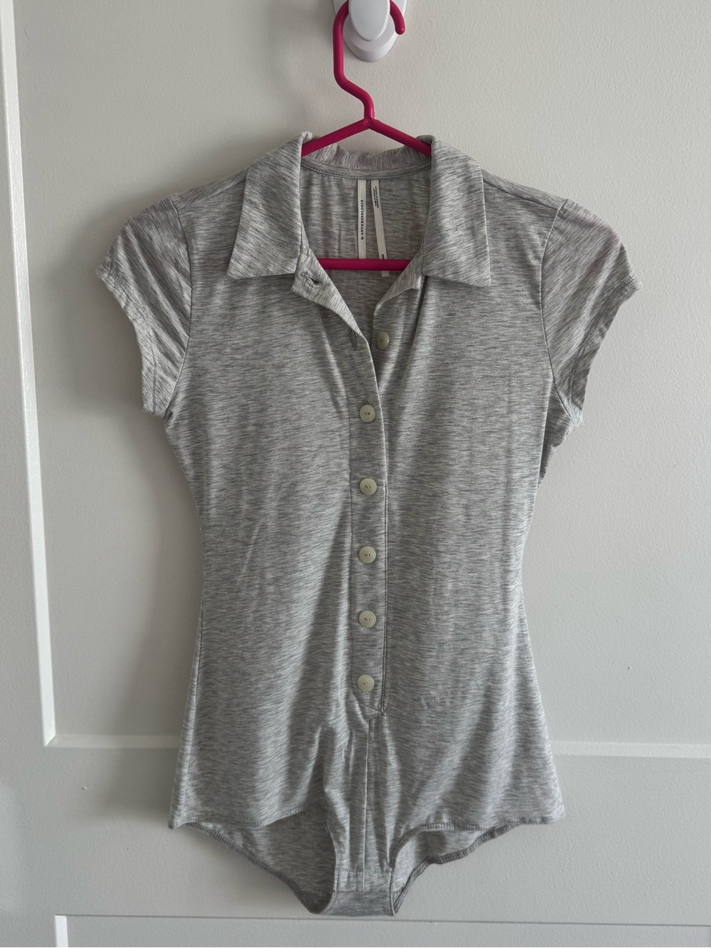 Anthropologie Gray Button-Front Polo Bodysuit